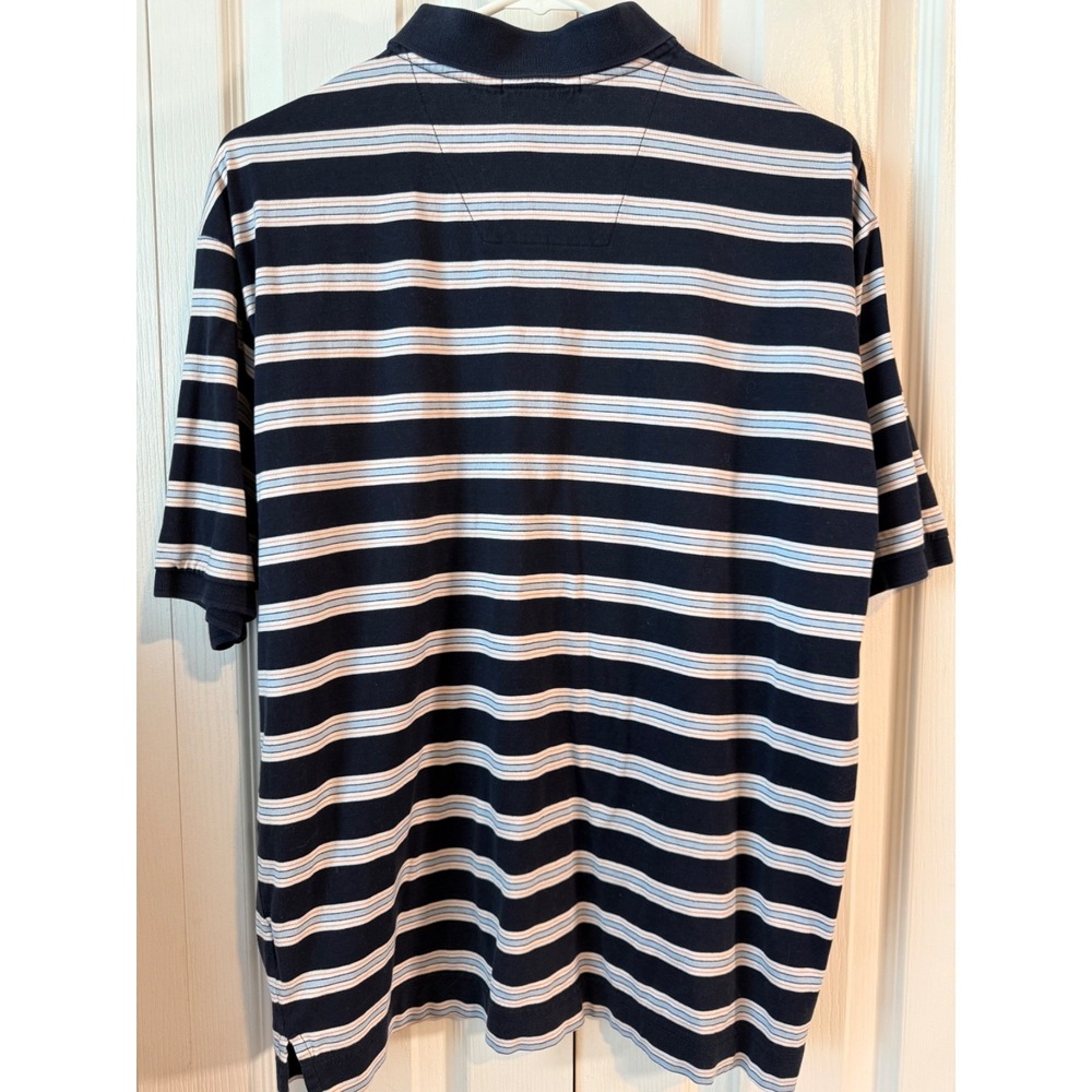Nautica Men's Polo Shirt Medium Navy Blue Striped Short Sleeve Mercierized Pima - Picture 3 of 3
